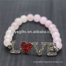 Wholesale Diamante Love Logo With 8MM Semi Precious Stone Stretch Bracelet